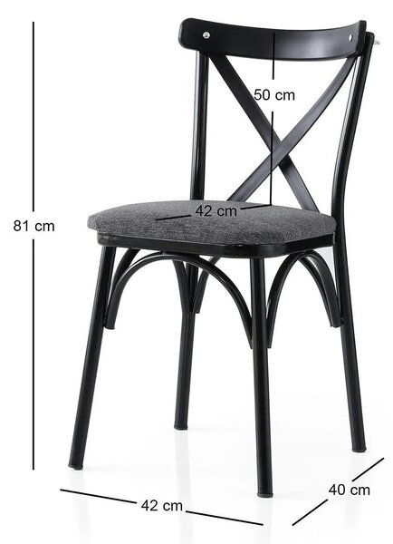 Set 2 scaune EKOL 288 V2, gri/negru, stofa clasica/metal, 42x40x81 cm