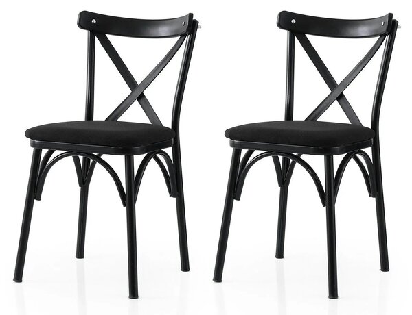 Set 2 scaune EKOL 290 V2, negru, stofa clasica/metal, 42x40x81 cm