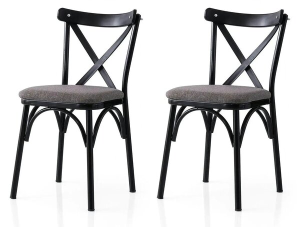 Set 2 scaune EKOL 291 V2, gri inchis/negru, stofa clasica/metal, 42x40