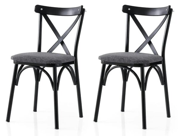 Set 2 scaune EKOL 288 V2, gri/negru, stofa clasica/metal, 42x40x81 cm