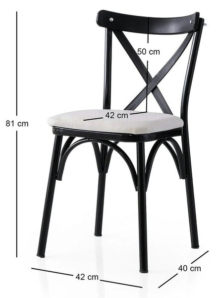Set 2 scaune EKOL 286 V2, alb/negru, stofa clasica/metal, 42x40x81 cm