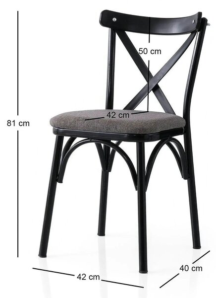 Set 2 scaune EKOL 291 V2, gri inchis/negru, stofa clasica/metal, 42x40