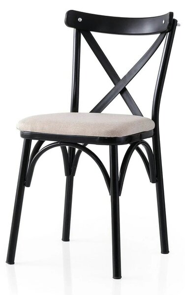 Set 2 scaune EKOL 285 V2, crem/negru, stofa clasica/metal, 42x40x81 cm