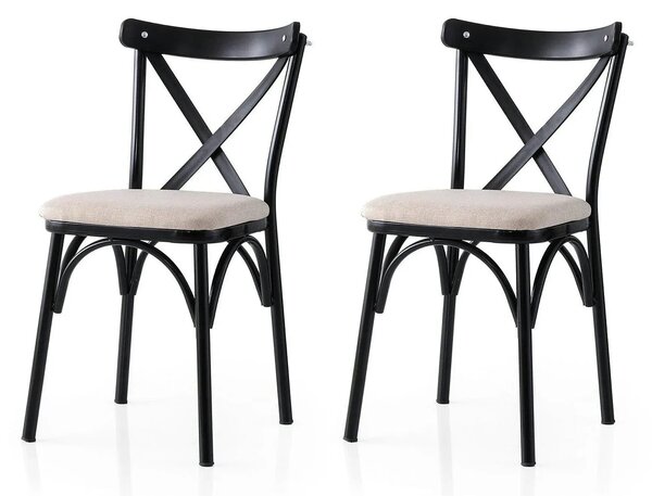 Set 2 scaune EKOL 285 V2, crem/negru, stofa clasica/metal, 42x40x81 cm