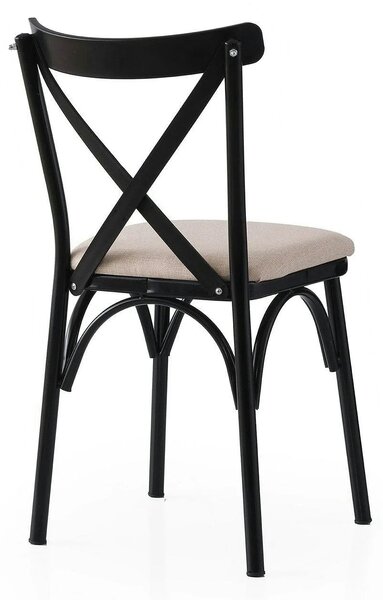 Set 2 scaune EKOL 285 V2, crem/negru, stofa clasica/metal, 42x40x81 cm