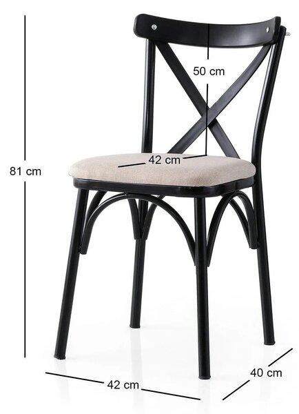 Set 2 scaune EKOL 285 V2, crem/negru, stofa clasica/metal, 42x40x81 cm