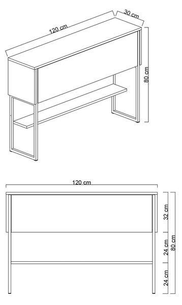 Consola LUXE, gri antracit/auriu, PAL melaminat/metal, 120x30x80 cm