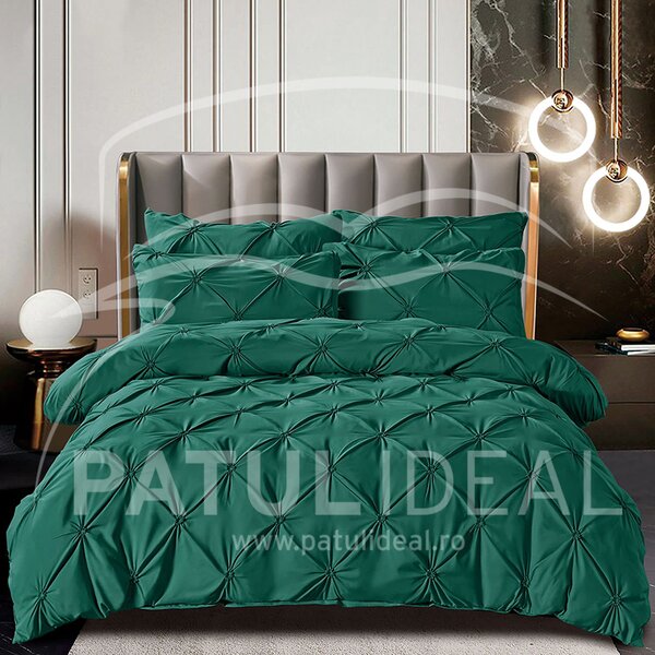 Lenjerie de pat cu pliuri pentru pat dublu - finet , 6 piese - Verde