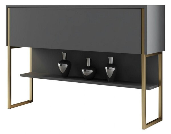 Consola LUXE, gri antracit/auriu, PAL melaminat/metal, 120x30x80 cm
