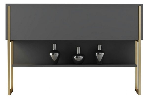 Consola LUXE, gri antracit/auriu, PAL melaminat/metal, 120x30x80 cm