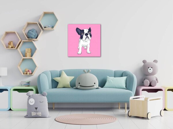 Impresi Tablou Frenchie pink background - 20 x 20 cm
