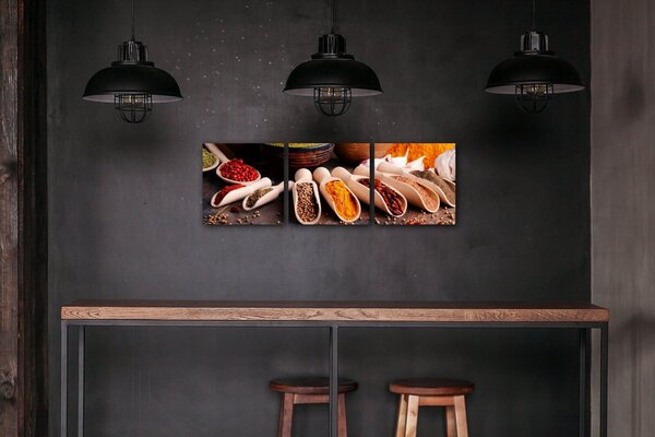 Impresi Tablou Spice in wooden cups - 90 x 30 cm (3-piese)