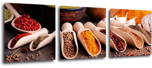 Impresi Tablou Spice in wooden cups - 90 x 30 cm (3-piese)