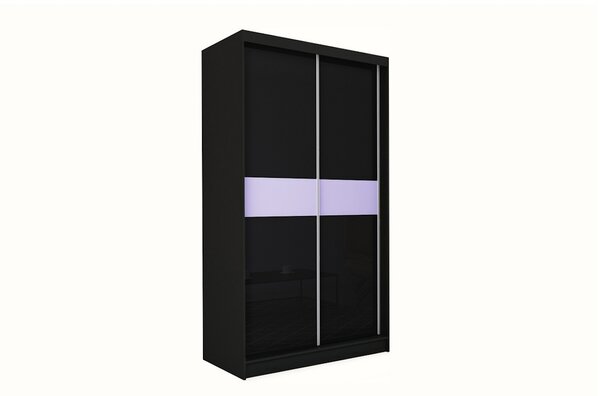 Dulap cu uși glisante ALEXA + Amortizor, negru/sticlă albă, 150x216x61