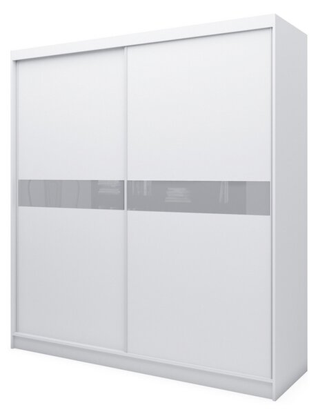 Dulap cu uși glisante ALEXA + Amortizor, alb/sticlă gri, 200x216x61