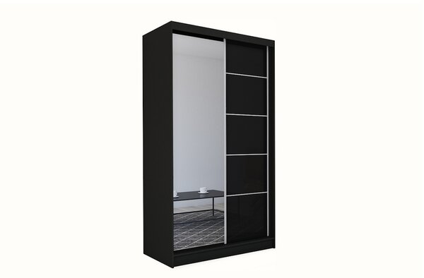 Dulap cu uși glisante și oglindă ELVIRA, negru, 150x216x61