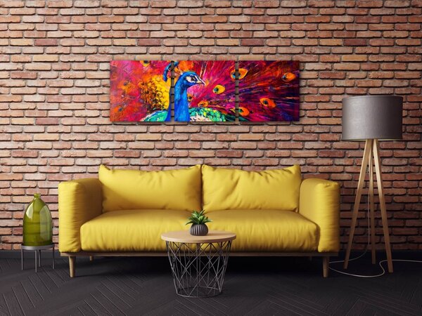 Impresi Tablou Colorful Peacock - 90 x 30 cm (3-piese)