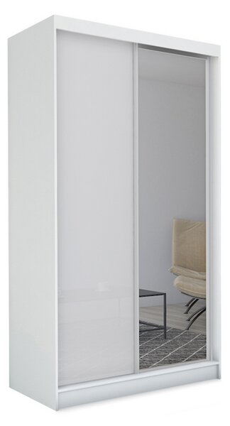 Dulap cu uși glisante și oglindă TARRA, alb, 150x216x61