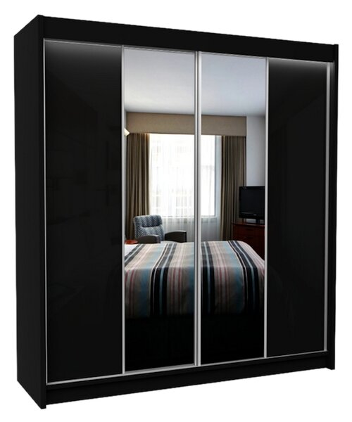 Dulap cu uși glisante si oglindă TOMASO, 200x216x61, negru
