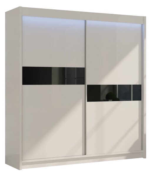 Dulap cu uși glisante ADRIANA, 200x216x61, alb/sticlă neagră