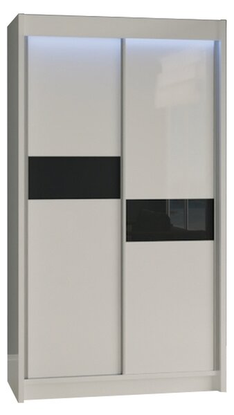 Dulap cu uși glisante ADRIANA, 120x216x61, alb/sticlă neagră