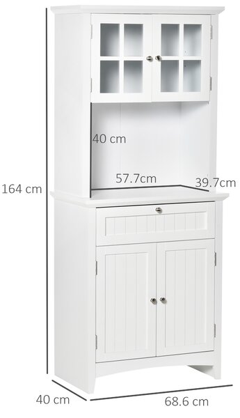 HOMCOM Dulap pentru bucatarie si sufragerie cu 2 compartimente, rafturi reglabile si masa, MDF, 68,6x40x164 cm, alb | Aosom Romania