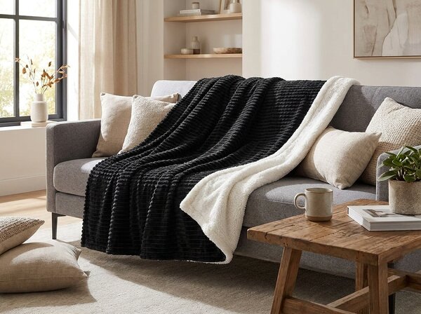 Patura imitatie de miel BRICKY, neagra Dimensiuni: 150 x 200 cm