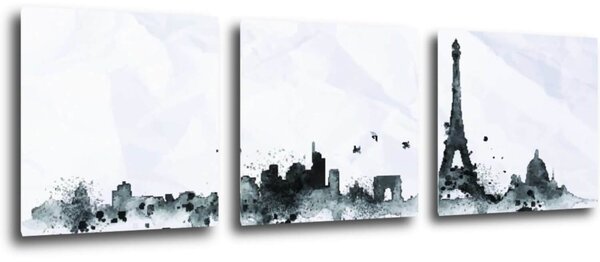 Impresi Tablou Paris panorama - 90 x 30 cm (3-piese)