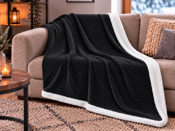 Patura imitatie de miel VELVORA, neagra Dimensiuni: 150 x 200 cm