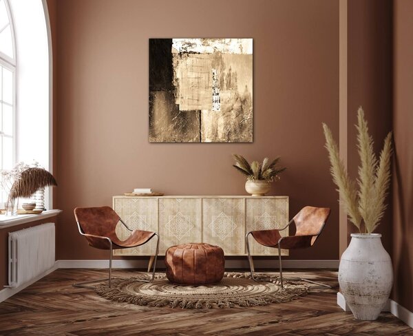 Impresi Tablou Beige gold abstract square - 40 x 40 cm
