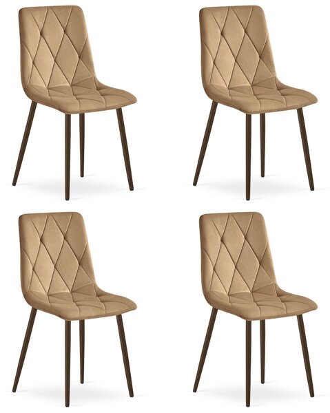 Set 4 Scaune Bucatarie/Dining Fido Picioare Finisaj Lemn Culoare Nuc , Catifea Maro