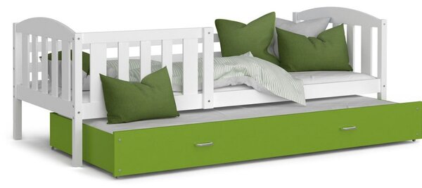 Pat pentru copii KUBA P2 COLOR + saltea + somieră GRATIS, 190x80, alb/verde