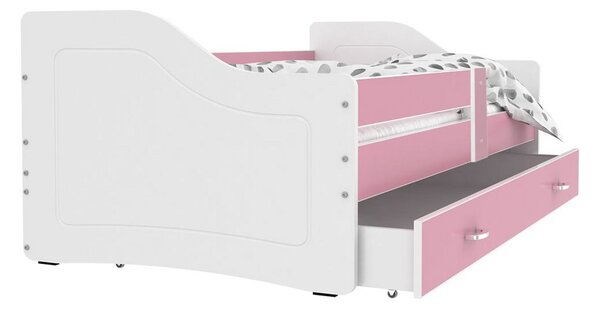 Pat pentru copii SWAN P1 COLOR + saltea + somieră GRATIS, 160x80, roz/alb