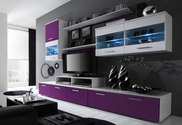 Mobilă sufragerie RUFUS I, alb/violet luciu
