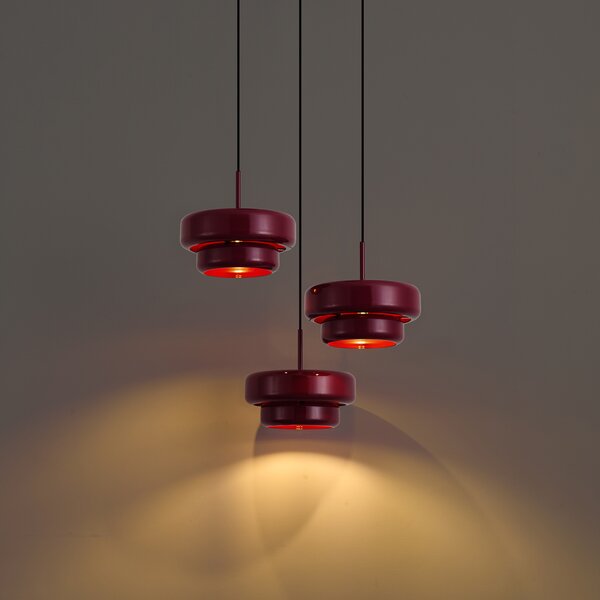 Retro Pendant Lamp Plum with Metal Shade 3-Light - Ophelia