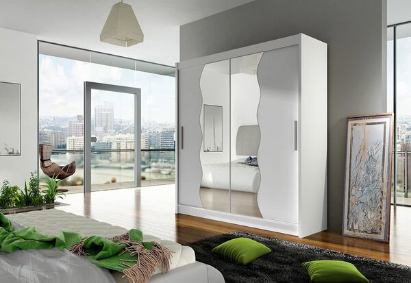 Dulap dormitor cu uşi glisante CARLA X cu oglindă, 180x215x57, alb mat