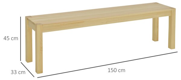 HOMCOM Bancă de Sufragerie din Lemn 150 cm, pentru 3 Persoane, Ideală pentru Bucătărie sau Intrare, Finisaj Natural | Aosom Romania
