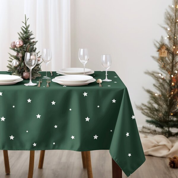 Goldea față de masă de crăciun 100% bumbac - steluțe pe verde închis 80 x 80 cm