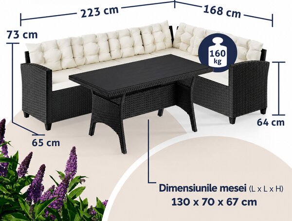 Deuba Set rattan Sedan - perne negre + albe