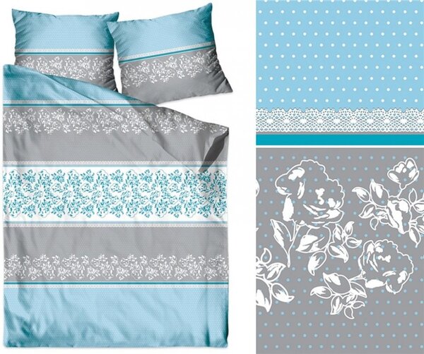 Lenjerie de pat din bumbac într-o combinație de albastru-gri 2 părți: 1buc 140 cmx200 + 1buc 70 cmx80