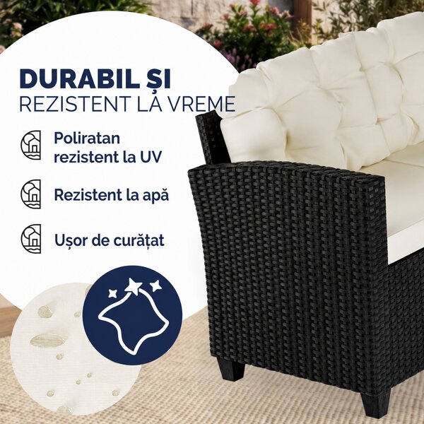 Deuba Set rattan Sedan - perne negre + albe