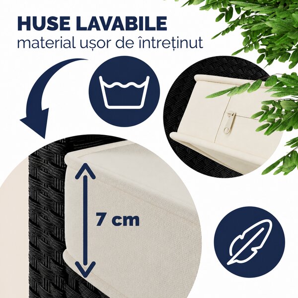 Deuba Set rattan Sedan - perne negre + albe