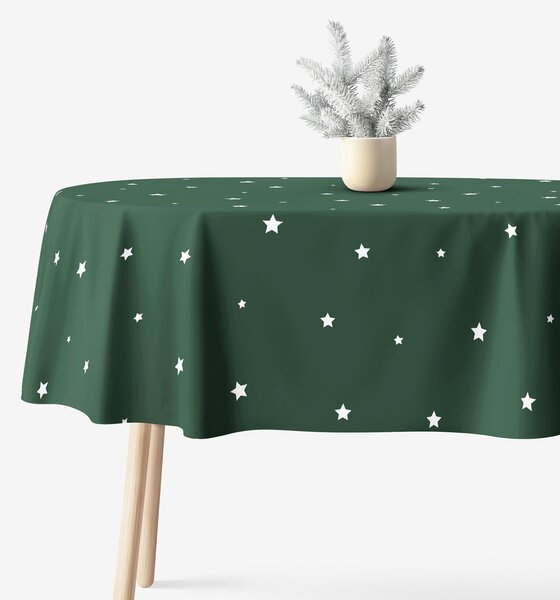 Goldea față de masă de crăciun 100% bumbac - steluțe pe verde închis - ovală 140 x 240 cm