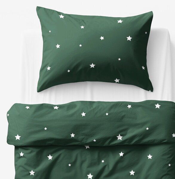 Goldea lenjerie de crăciun de pat pentru copii din 100% bumbac - steluțe pe verde închis 140 x 200 și 50 x 70 cm