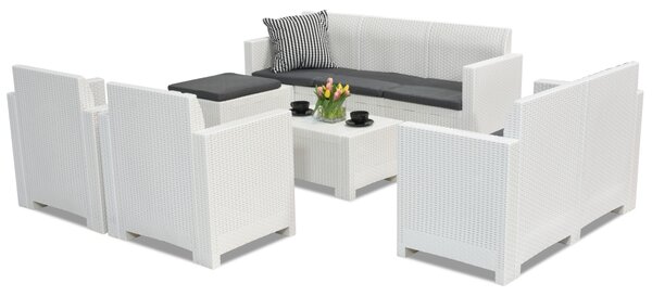 Set de mobilier pentru relaxare din technorattan Nebraska Relax Corner 8 alb Bica