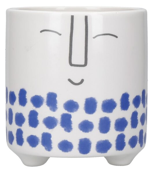 Ghiveci din ceramică Kitchen Craft Happy Face, alb-albastru