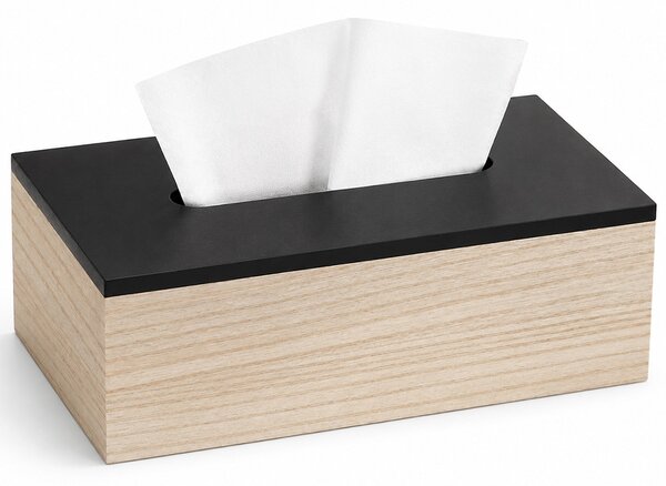 Cutie decorativa Pufo Brown din lemn pentru servetele, 25 x 14 cm, maro/negru