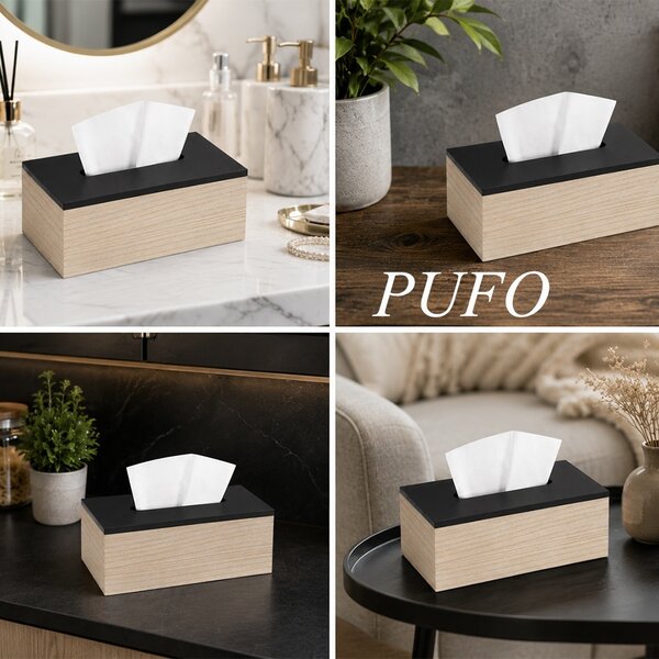 Cutie decorativa Pufo Brown din lemn pentru servetele, 25 x 14 cm, maro/negru