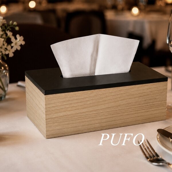 Cutie decorativa Pufo Brown din lemn pentru servetele, 25 x 14 cm, maro/negru