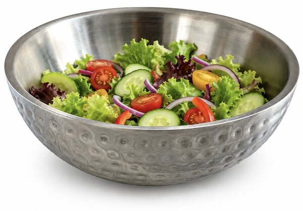 Bol Pufo din inox cu pereti dubli pentru servire fructe, salata si gustari- accesoriu modern pentru servire, 25 cm